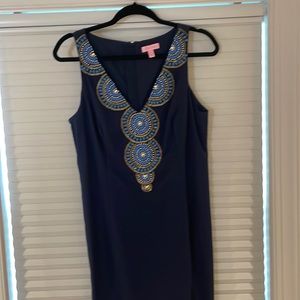 Navy blue Lilly Pulitzer dress with beautiful beading.  Only worn once